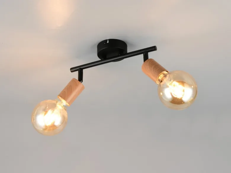 LED Deckenstrahler 2-flammig aus Metall in Schwarz & Holzoptik, Breite 35cm