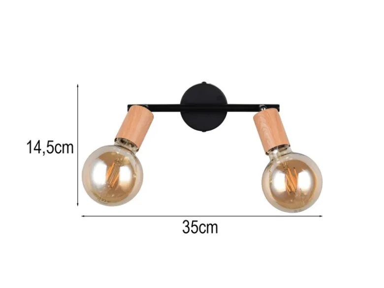 LED Deckenstrahler 2-flammig aus Metall in Schwarz & Holzoptik, Breite 35cm