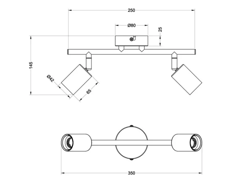 LED Deckenstrahler 2-flammig aus Metall in Schwarz & Holzoptik, Breite 35cm
