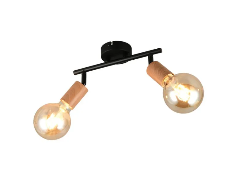 LED Deckenstrahler 2-flammig aus Metall in Schwarz & Holzoptik, Breite 35cm