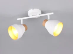 LED Deckenstrahler 2-flammig aus Metall Weiß innen Gold, Breite 32cm