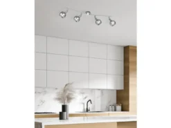 LED Deckenstrahler 4-flammig dimmbar, Chrom mit Rauchglas, Breite 85cm