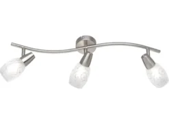 LED Deckenstrahler 3-flammig dimmbar, Silber mit Dekorglas, Breite 56cm
