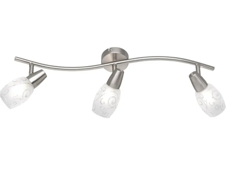 LED Deckenstrahler 3-flammig dimmbar, Silber mit Dekorglas, Breite 56cm