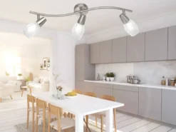 LED Deckenstrahler 3-flammig dimmbar, Silber mit Dekorglas, Breite 56cm