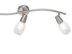 LED Deckenstrahler 3-flammig dimmbar, Silber mit Dekorglas, Breite 56cm