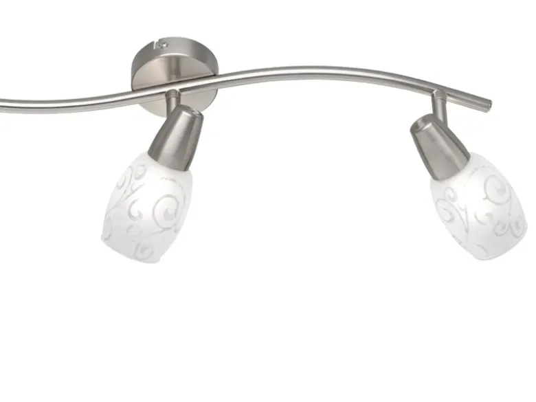 LED Deckenstrahler 3-flammig dimmbar, Silber mit Dekorglas, Breite 56cm