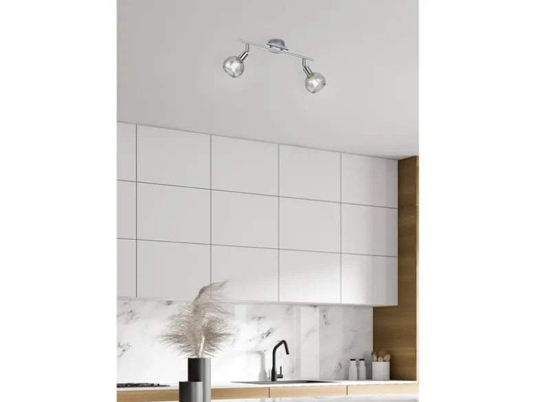 LED Deckenstrahler 2-flammig dimmbar, Chrom mit Rauchglas, Breite 40cm