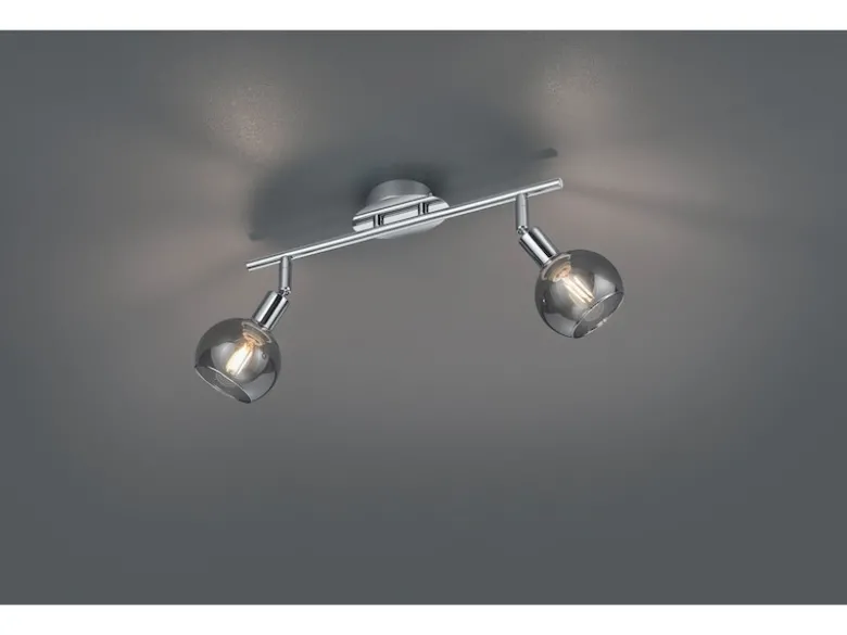 LED Deckenstrahler 2-flammig dimmbar, Chrom mit Rauchglas, Breite 40cm
