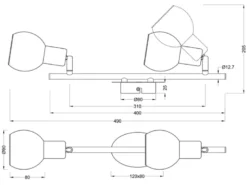 LED Deckenstrahler 2-flammig dimmbar, Chrom mit Rauchglas, Breite 40cm