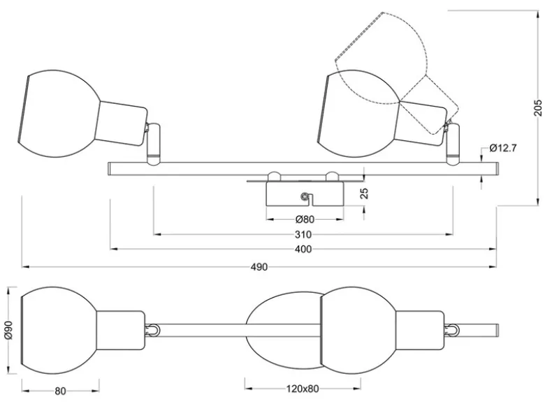 LED Deckenstrahler 2-flammig dimmbar, Chrom mit Rauchglas, Breite 40cm