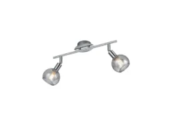 LED Deckenstrahler 2-flammig dimmbar, Chrom mit Rauchglas, Breite 40cm