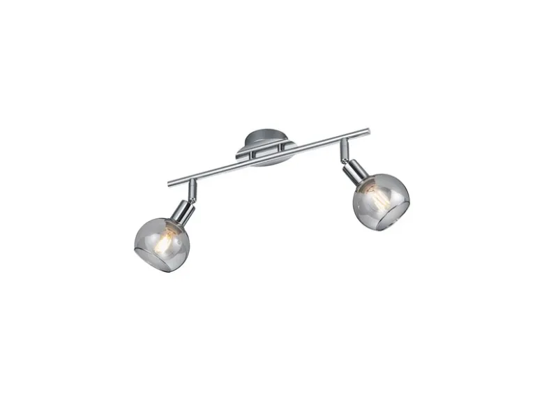 LED Deckenstrahler 2-flammig dimmbar, Chrom mit Rauchglas, Breite 40cm
