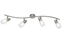 LED Deckenstrahler 4-flammig dimmbar, Silber mit Dekorglas, Breite 79cm