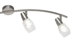 LED Deckenstrahler 4-flammig dimmbar, Silber mit Dekorglas, Breite 79cm