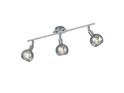LED Deckenstrahler 3-flammig dimmbar, Chrom mit Rauchglas, Breite 58cm