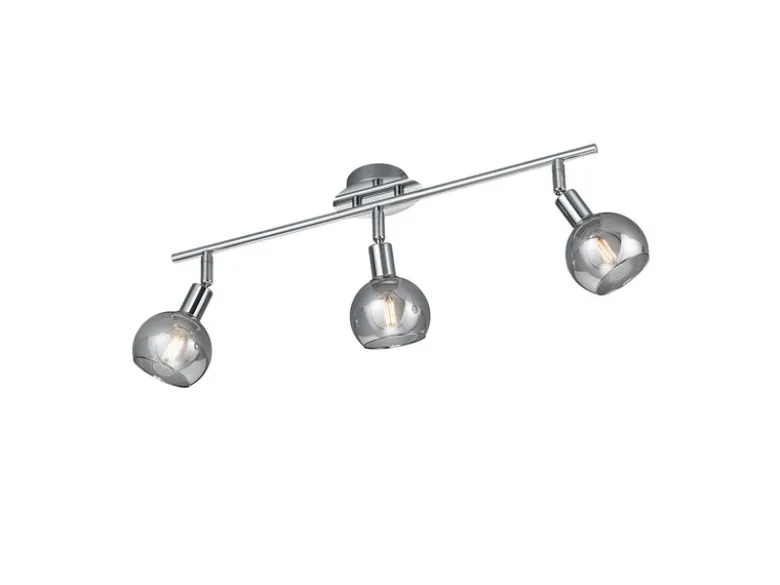 LED Deckenstrahler 3-flammig dimmbar, Chrom mit Rauchglas, Breite 58cm