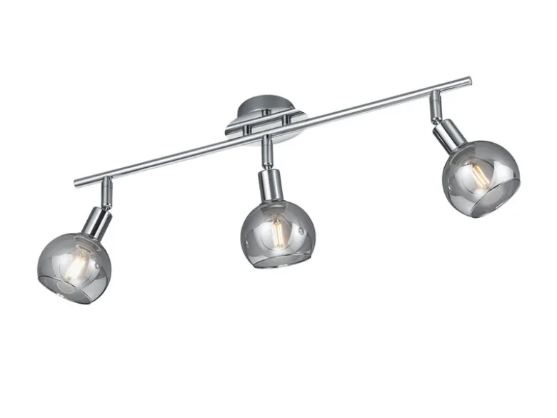 LED Deckenstrahler 3-flammig dimmbar, Chrom mit Rauchglas, Breite 58cm
