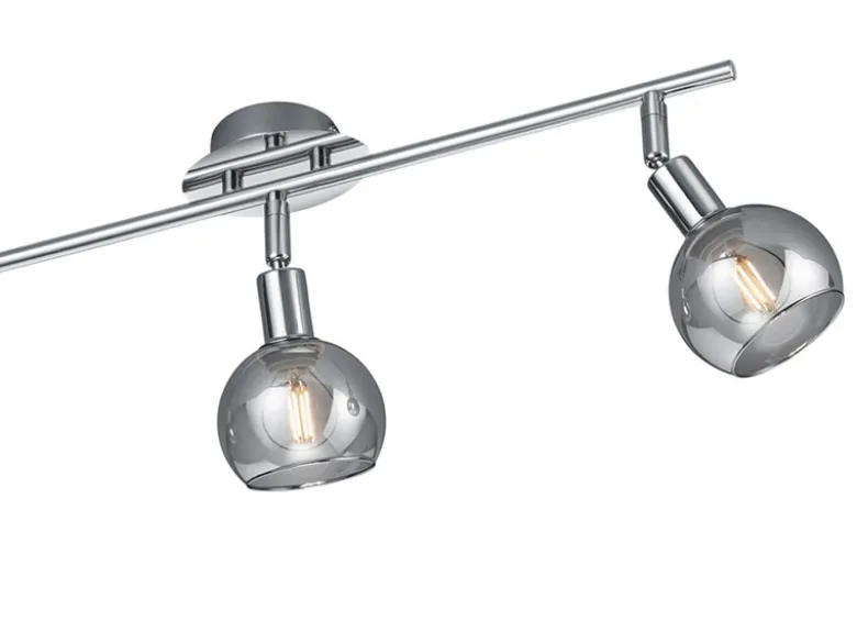 LED Deckenstrahler 3-flammig dimmbar, Chrom mit Rauchglas, Breite 58cm