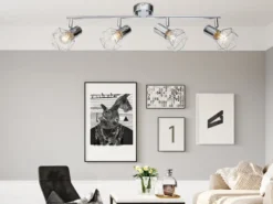 LED Deckenstrahler 4-flammig, Gitter Silber Chrom Industrial, Breite 60cm