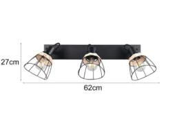 LED Deckenstrahler 3-flammig, Gitter Lampenschirme & Rattan, Breite 62cm