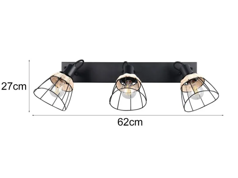 LED Deckenstrahler 3-flammig, Gitter Lampenschirme & Rattan, Breite 62cm