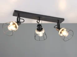 LED Deckenstrahler 3-flammig, Gitter Lampenschirme & Rattan, Breite 62cm