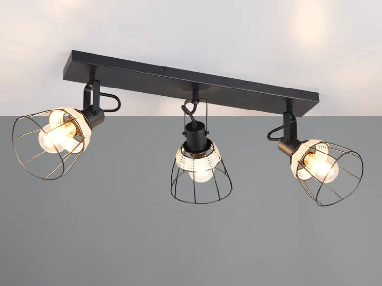 LED Deckenstrahler 3-flammig, Gitter Lampenschirme & Rattan, Breite 62cm