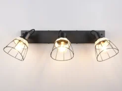 LED Deckenstrahler 3-flammig, Gitter Lampenschirme & Rattan, Breite 62cm