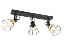 LED Deckenstrahler 3-flammig, Gitter Lampenschirme & Rattan, Breite 62cm