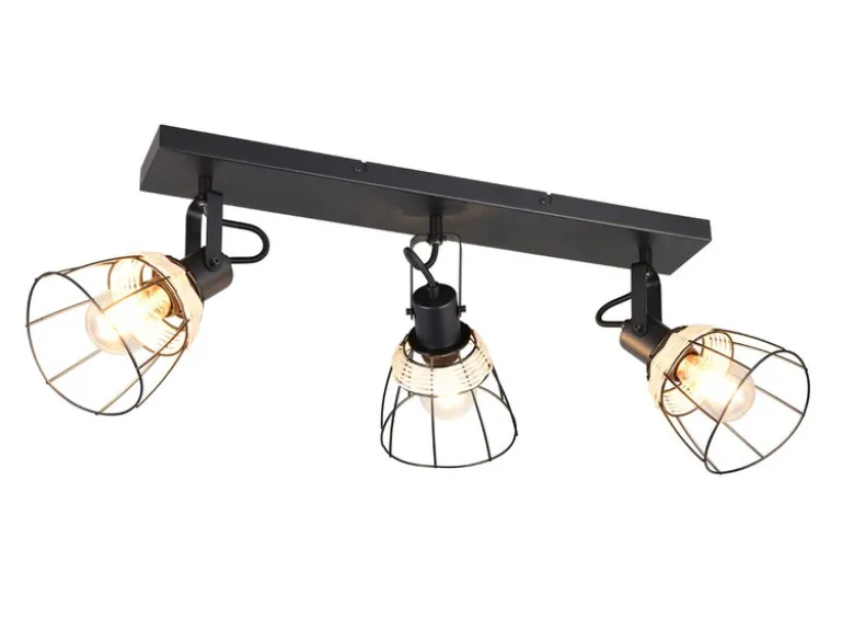LED Deckenstrahler 3-flammig, Gitter Lampenschirme & Rattan, Breite 62cm