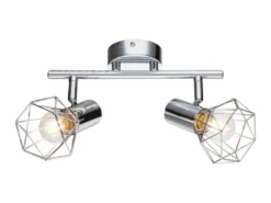 LED Deckenstrahler 2-flammig, Gitter Silber Chrom Industrial, Breite 25,5cm