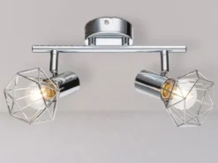 LED Deckenstrahler 2-flammig, Gitter Silber Chrom Industrial, Breite 25,5cm