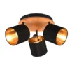 LED Deckenstrahler 3-flammig Holz & Stoffschirme Schwarz Gold, Ø 25cm