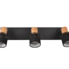 LED Deckenstrahler 3-flammig, Holz & Draht-Stoff Lampenschirm, Breite 58,5cm