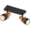 LED Deckenstrahler 2-flammig, Holz & Draht-Stoff Lampenschirm, Breite 38,5cm