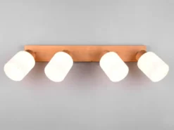 LED Deckenstrahler 4 flammig Korpus Holz & Glasschirme Weiß, Breite 60cm
