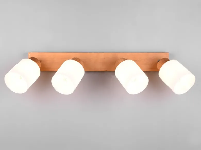 LED Deckenstrahler 4 flammig Korpus Holz & Glasschirme Weiß, Breite 60cm