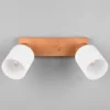 LED Deckenstrahler 2 flammig Korpus Holz & Glasschirme Weiß, Breite 30cm