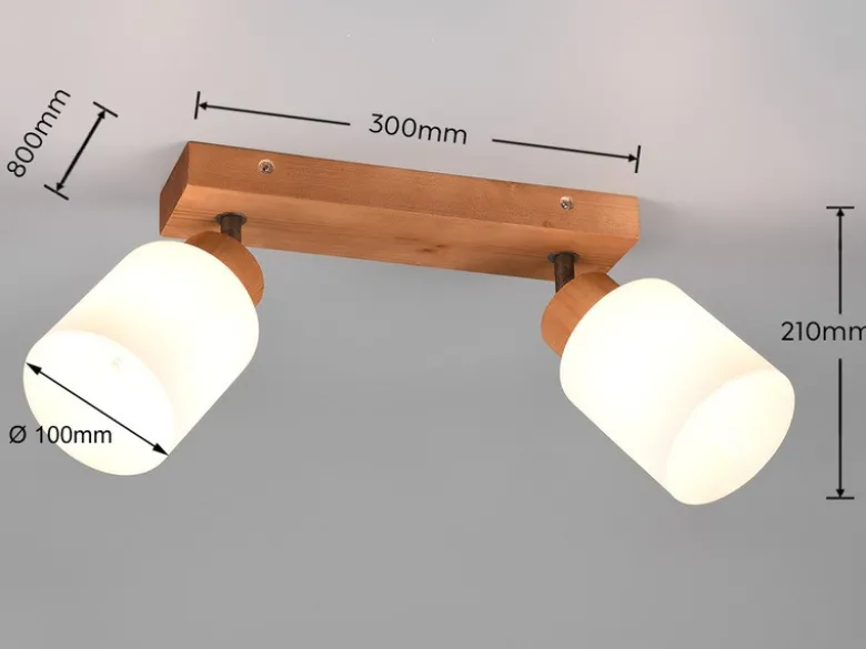 LED Deckenstrahler 2 flammig Korpus Holz & Glasschirme Weiß, Breite 30cm
