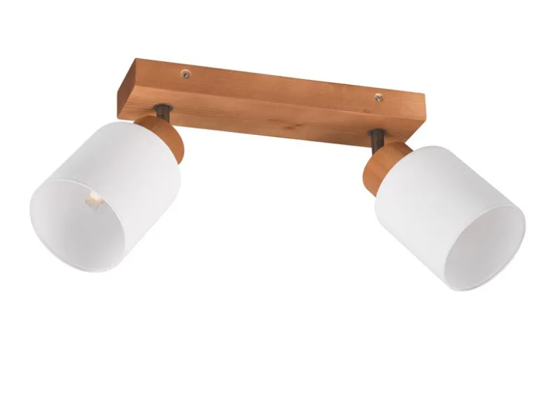 LED Deckenstrahler 2 flammig Korpus Holz & Glasschirme Weiß, Breite 30cm