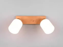 LED Deckenstrahler 2 flammig Korpus Holz & Glasschirme Weiß, Breite 30cm