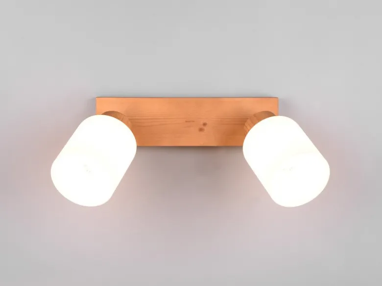 LED Deckenstrahler 2 flammig Korpus Holz & Glasschirme Weiß, Breite 30cm