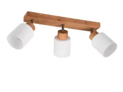 LED Deckenstrahler 3 flammig Korpus Holz & Glasschirme Weiß, Breite 45cm