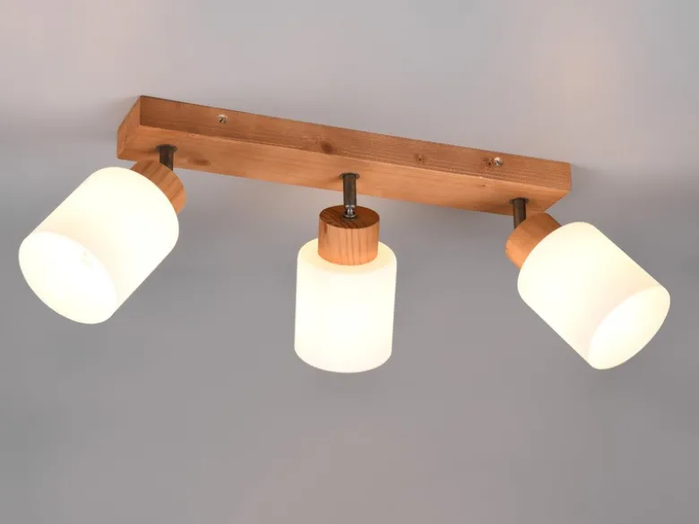 LED Deckenstrahler 3 flammig Korpus Holz & Glasschirme Weiß, Breite 45cm