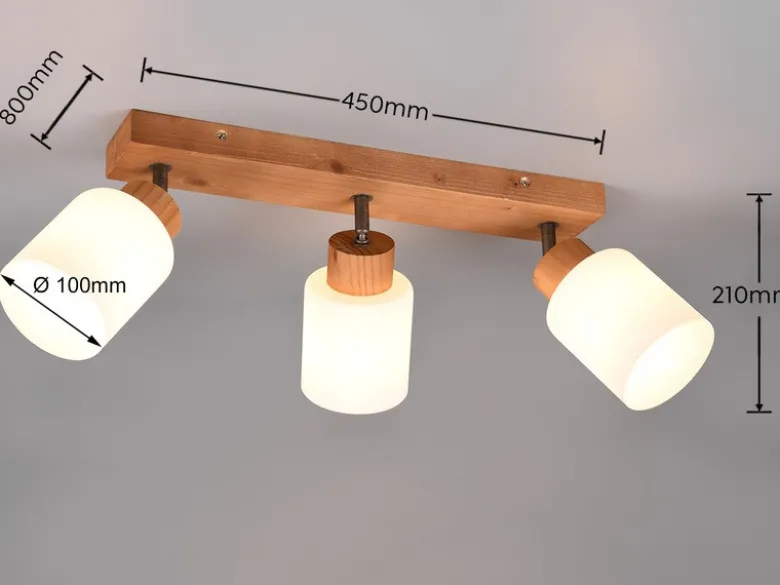 LED Deckenstrahler 3 flammig Korpus Holz & Glasschirme Weiß, Breite 45cm