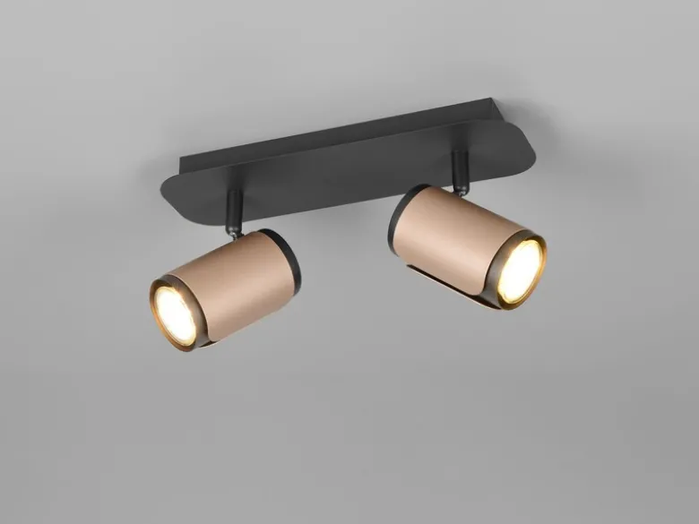 LED Deckenstrahler 2-flammig Metall Schwarz / Coffee, Breite 30cm