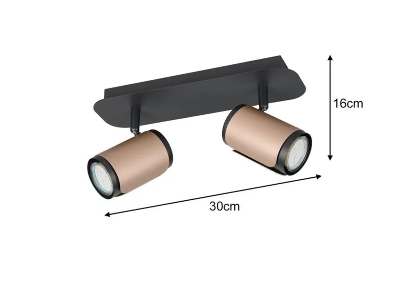 LED Deckenstrahler 2-flammig Metall Schwarz / Coffee, Breite 30cm
