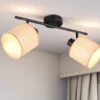 LED Deckenstrahler 2-flammig mit Lampenschirmen aus Bast, Breite 42cm