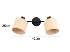 LED Deckenstrahler 2-flammig mit Lampenschirmen aus Bast, Breite 42cm